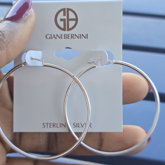 $100 Giani Bernini Sterling Silver Hoop Earrings Women New 50MM - Picture 8 of 9